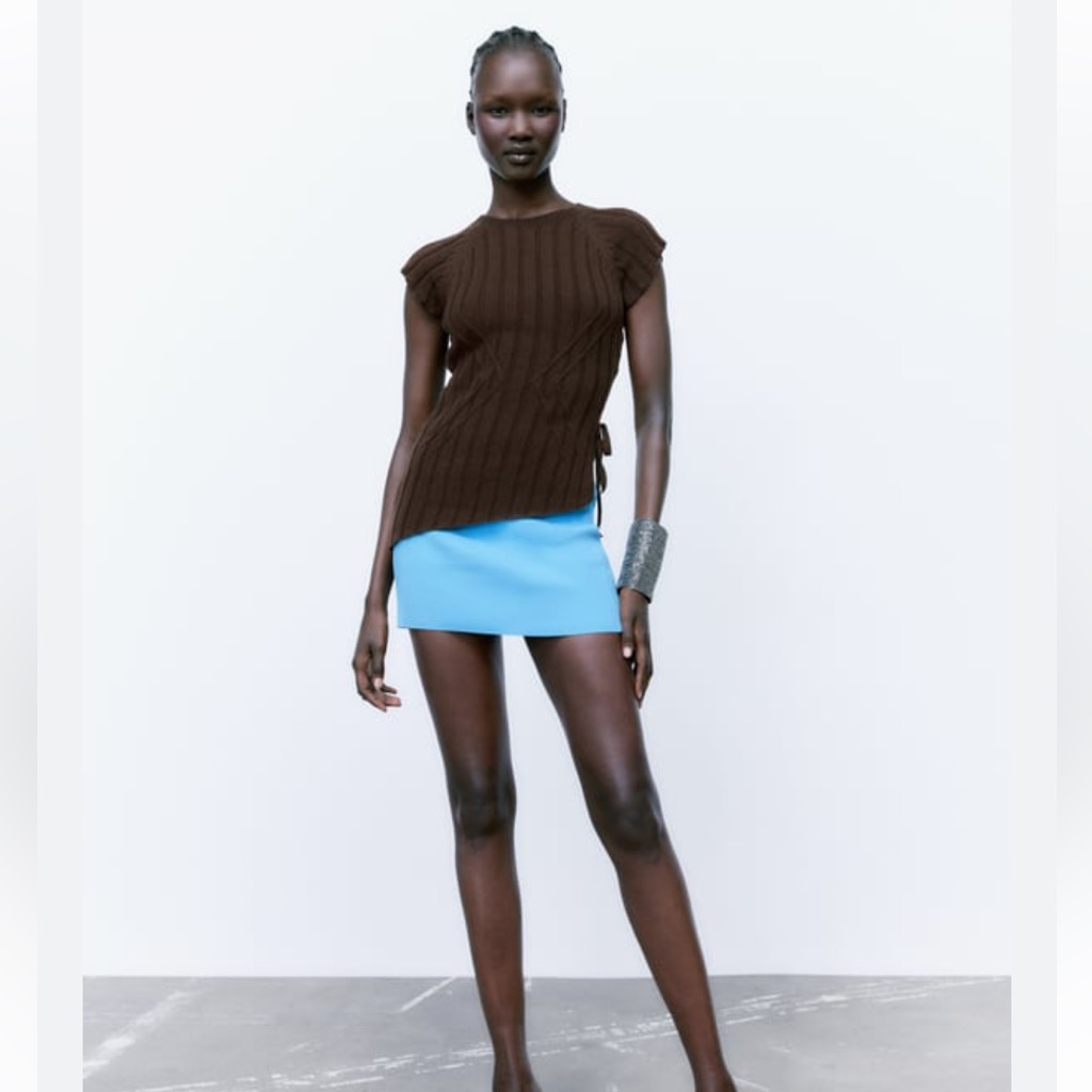 Tied Rib Knit Topbrown